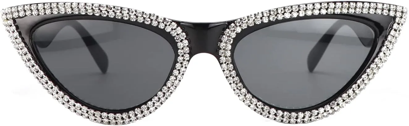 Rhinestone Cat Eye Womens Sunglasses Bachelorette Cute Diamond Retro Vintage Plastic Frame