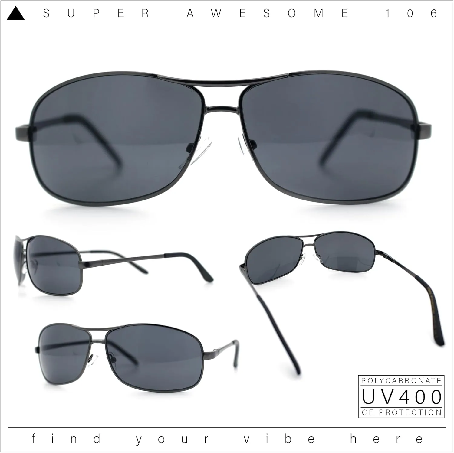SA106 Mens Classic Air Force Officer Agent Metal Rim Cop Sunglasses