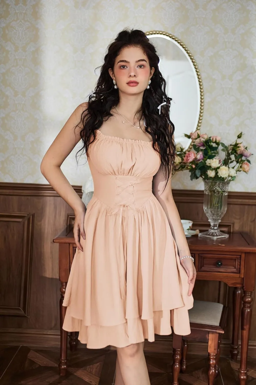 Scarlet Darkness Renaissance Dress Women Chiffon Spaghetti Strap Corset Dress