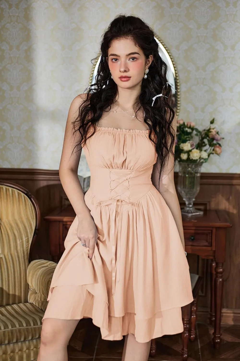Scarlet Darkness Renaissance Dress Women Chiffon Spaghetti Strap Corset Dress
