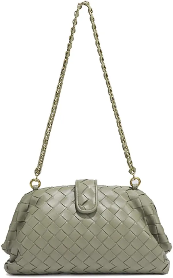 Slouchy Womens Woven PU Leather Hobo Bag Trendy Shoulder Bag Half Moon Shoulder Bag Beach Bag Top Handle