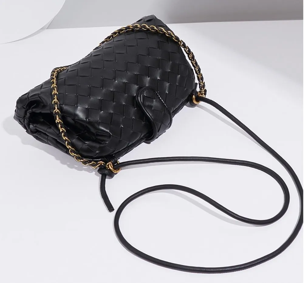 Slouchy Womens Woven PU Leather Hobo Bag Trendy Shoulder Bag Half Moon Shoulder Bag Beach Bag Top Handle
