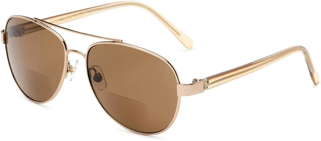 Sofia Vergara x Foster Grant Women's Carmen SunReaders Aviator Reading Glasses, Shiny Bronze Frame with Crystal Amber Temples, 57 mm   2.25