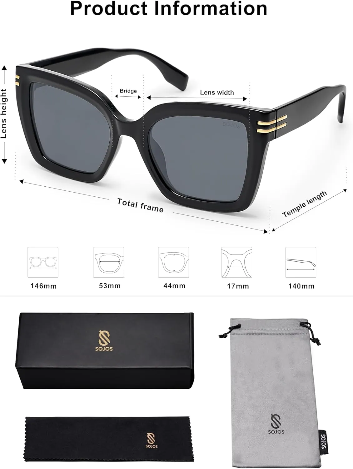 SOJOS Retro Oversized Polarized Cat Eye Sunglasses Womens Vintage Shades Trendy Stylish Sunnies SJ2291