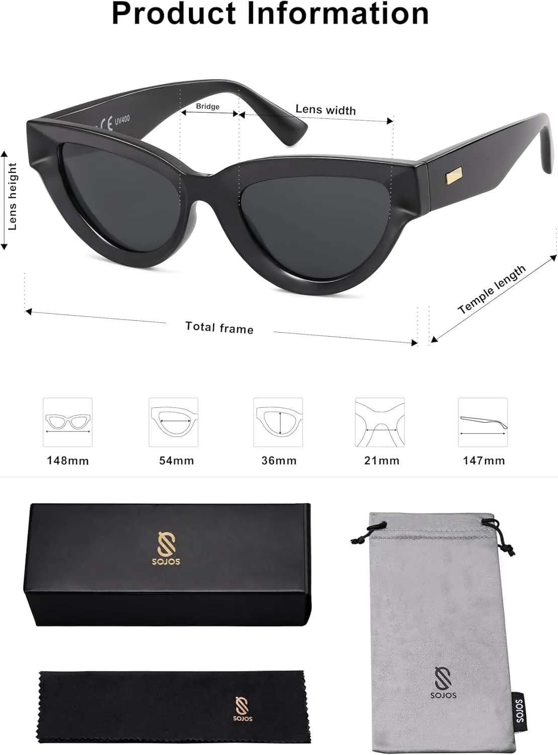SOJOS Retro Polarized Cat Eye Sunglasses Womens Vintage Shades Trendy Stylish Sunnies SJ2331A