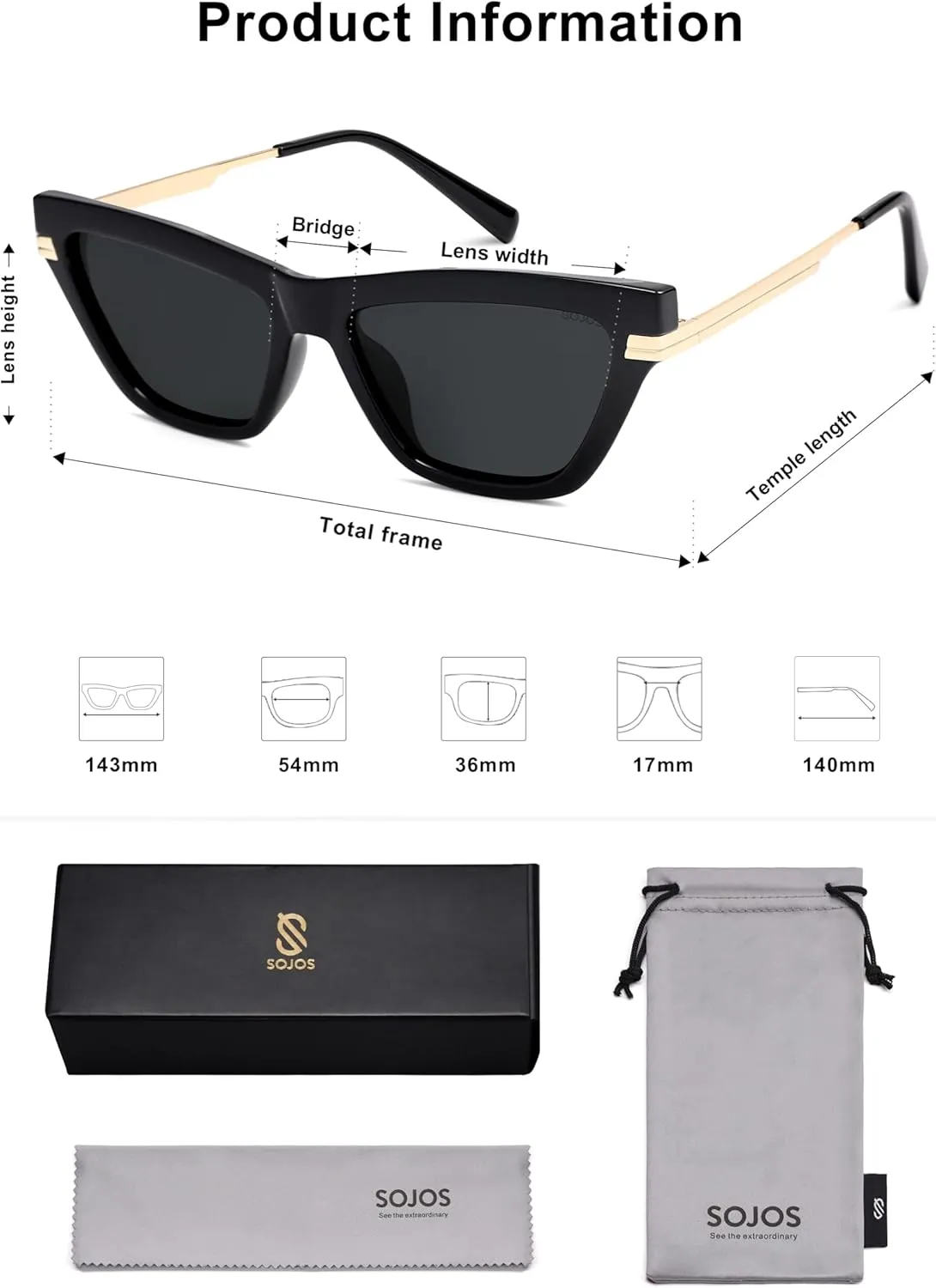 SOJOS Retro Small Polarized Cat Eye Sunglasses Womens Vintage Shades Trendy Stylish Sunnies SJ2361