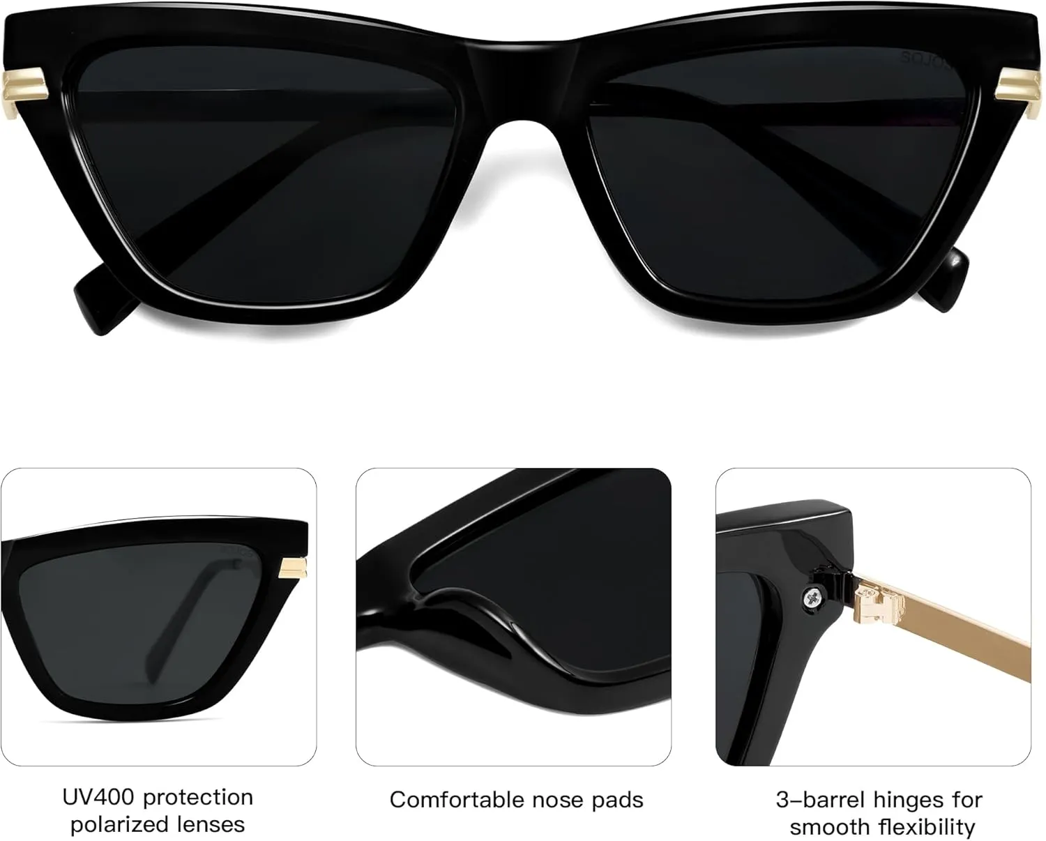 SOJOS Retro Small Polarized Cat Eye Sunglasses Womens Vintage Shades Trendy Stylish Sunnies SJ2361