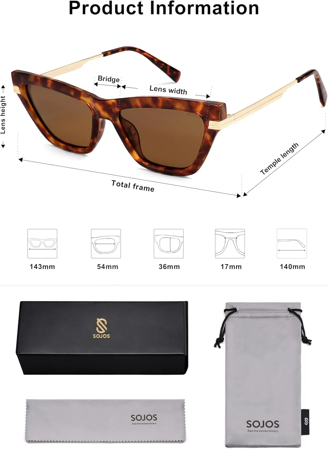 SOJOS Retro Small Polarized Cat Eye Sunglasses Womens Vintage Shades Trendy Stylish Sunnies SJ2361