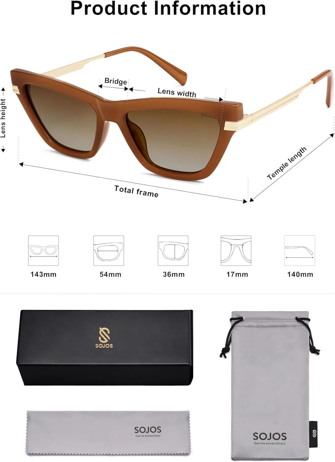 SOJOS Retro Small Polarized Cat Eye Sunglasses Womens Vintage Shades Trendy Stylish Sunnies SJ2361