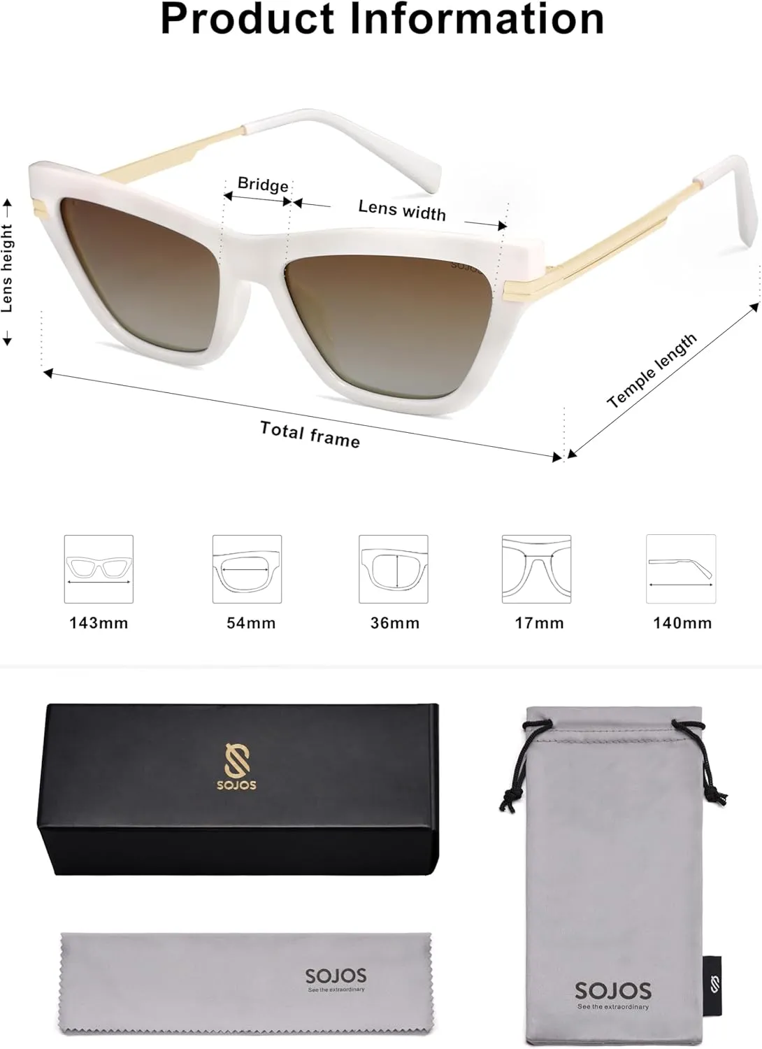 SOJOS Retro Small Polarized Cat Eye Sunglasses Womens Vintage Shades Trendy Stylish Sunnies SJ2361