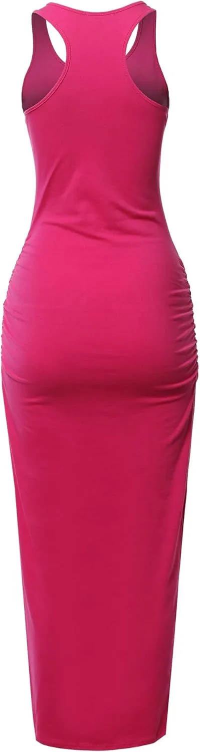 SSOULM Women's Shirring Racerback Tank Maxi Dress with Plus Size