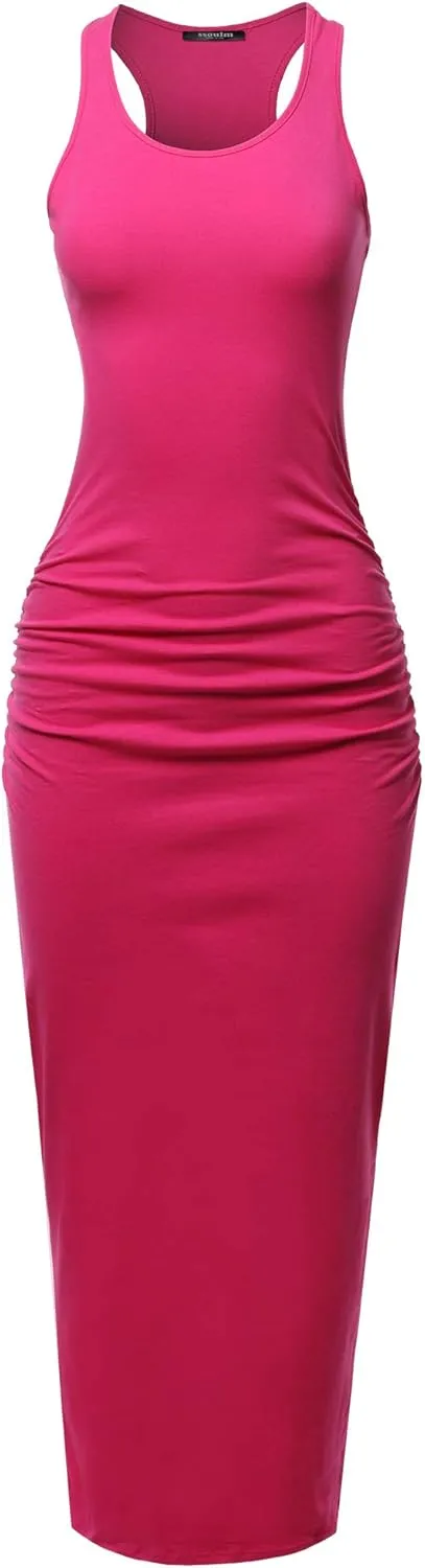 SSOULM Women's Shirring Racerback Tank Maxi Dress with Plus Size