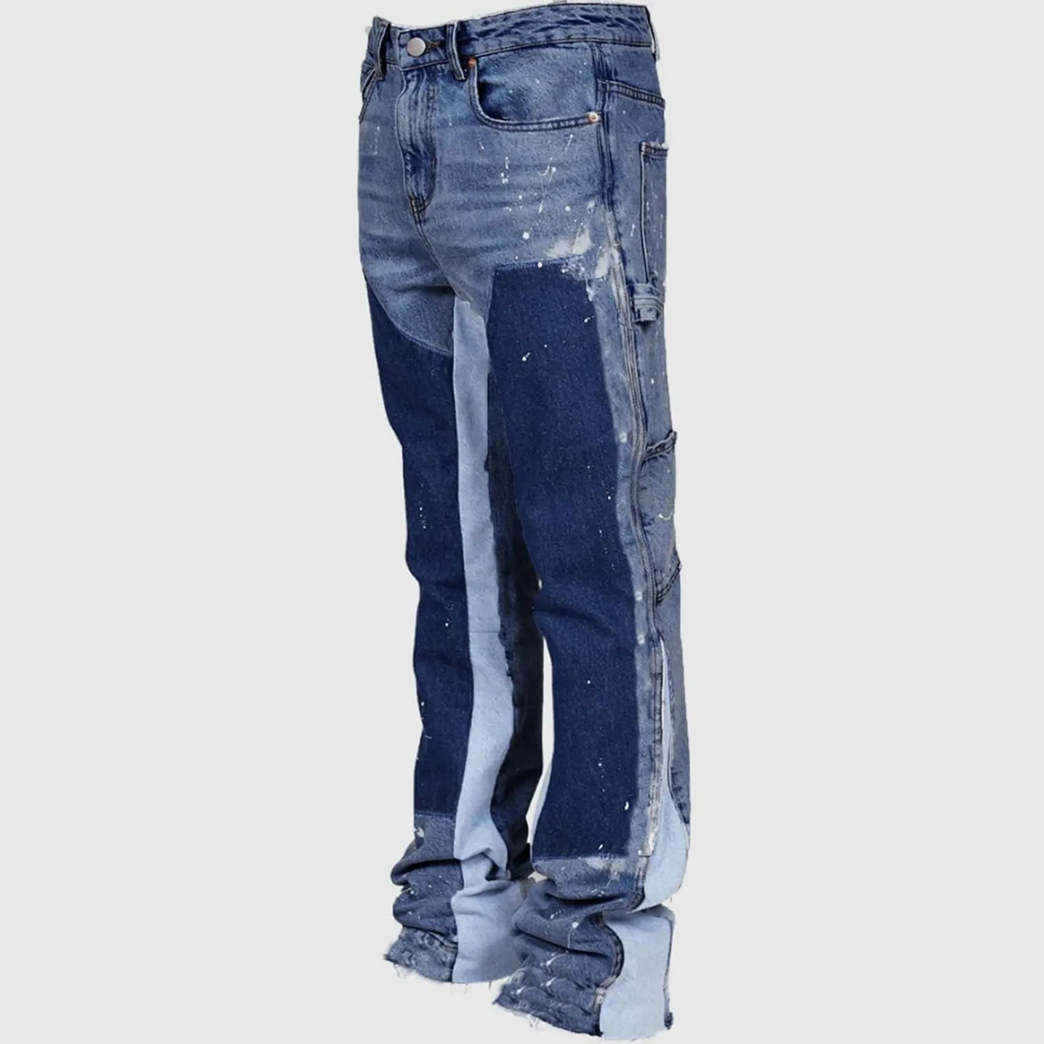 Stacked Jeans Men Baggy Jeans Men Patch Flared Trousers Outfits Bell Bottom Disco Denim Pants Vintage Patch Jeans
