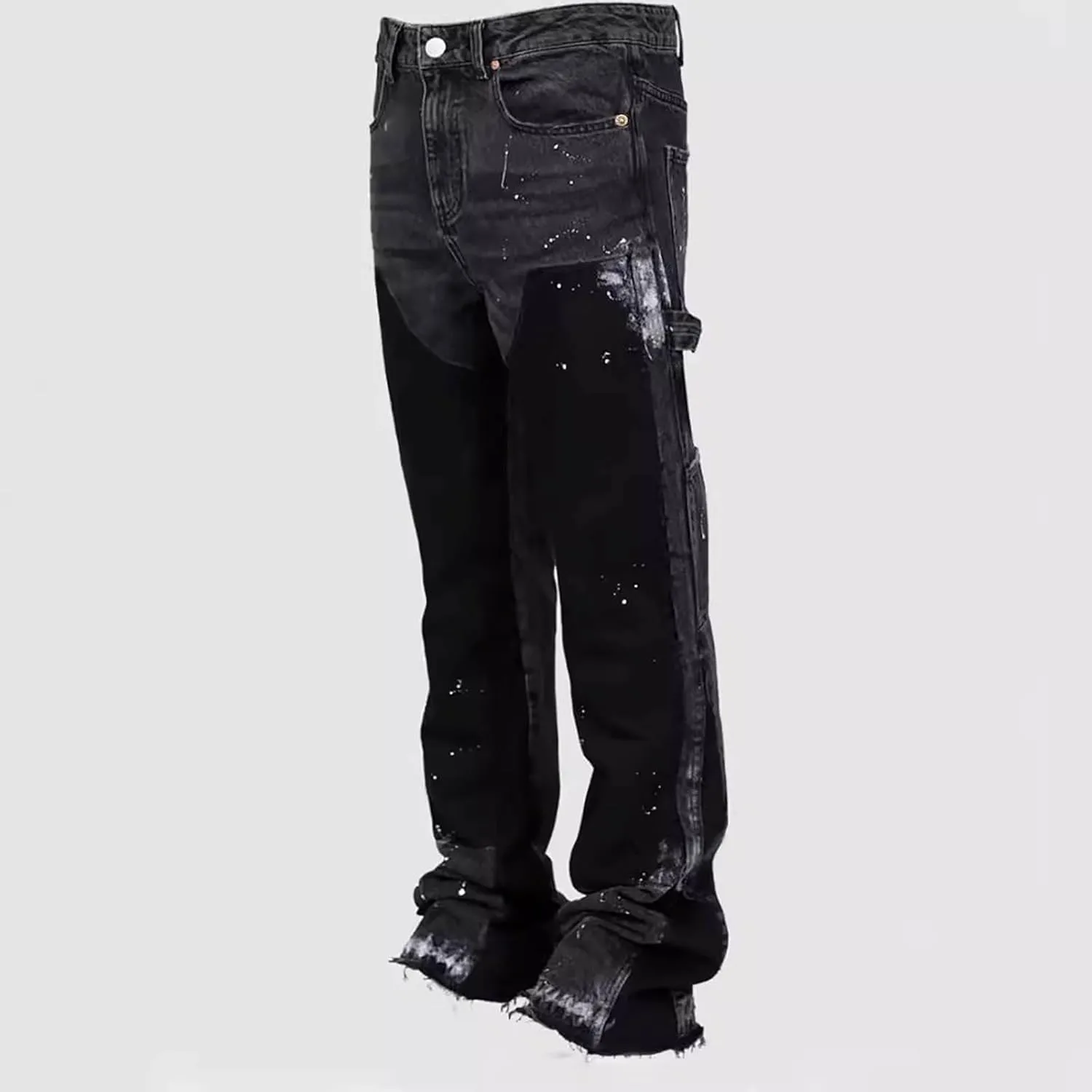 Stacked Jeans Men Baggy Jeans Men Patch Flared Trousers Outfits Bell Bottom Disco Denim Pants Vintage Patch Jeans