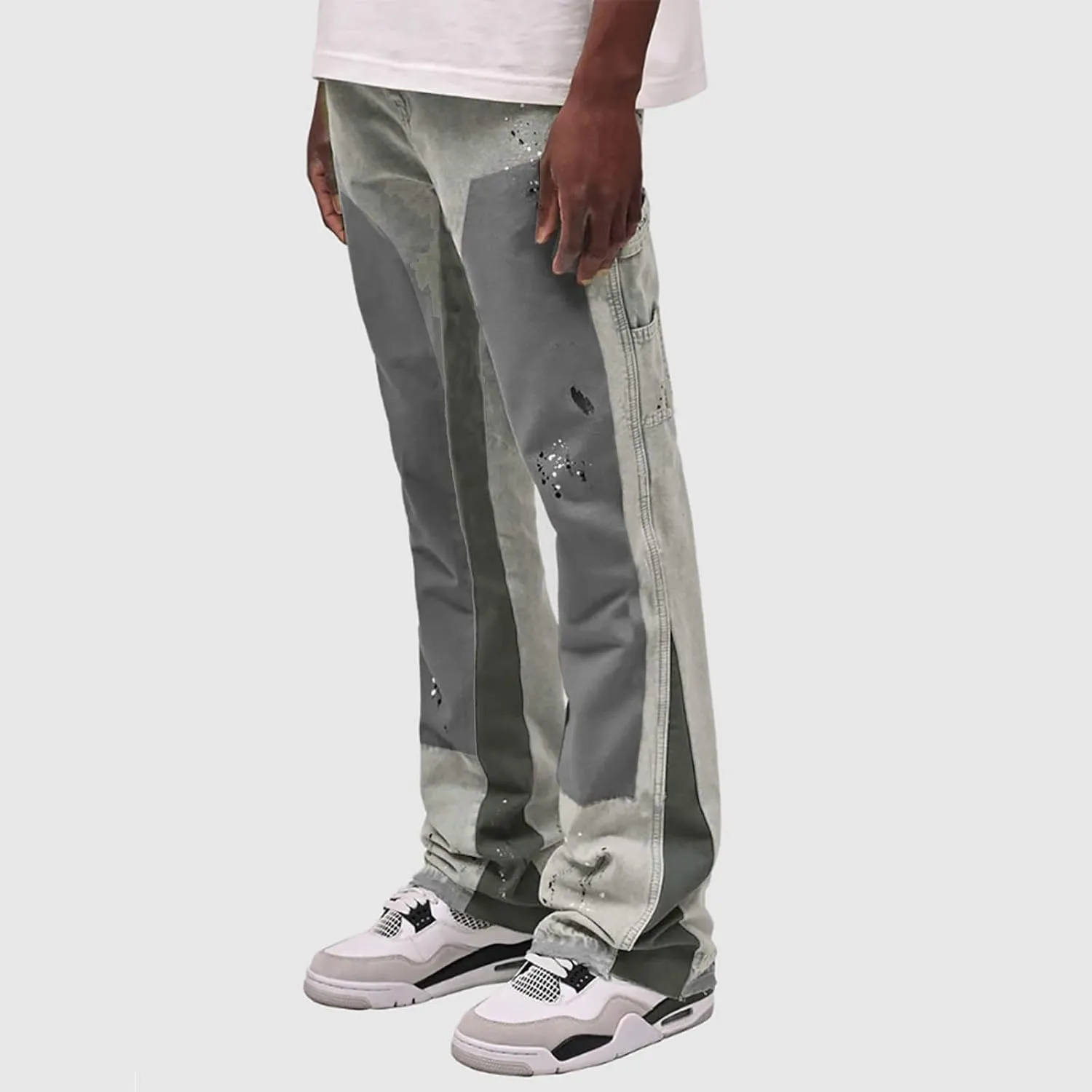 Stacked Jeans Men Baggy Jeans Men Patch Flared Trousers Outfits Bell Bottom Disco Denim Pants Vintage Patch Jeans