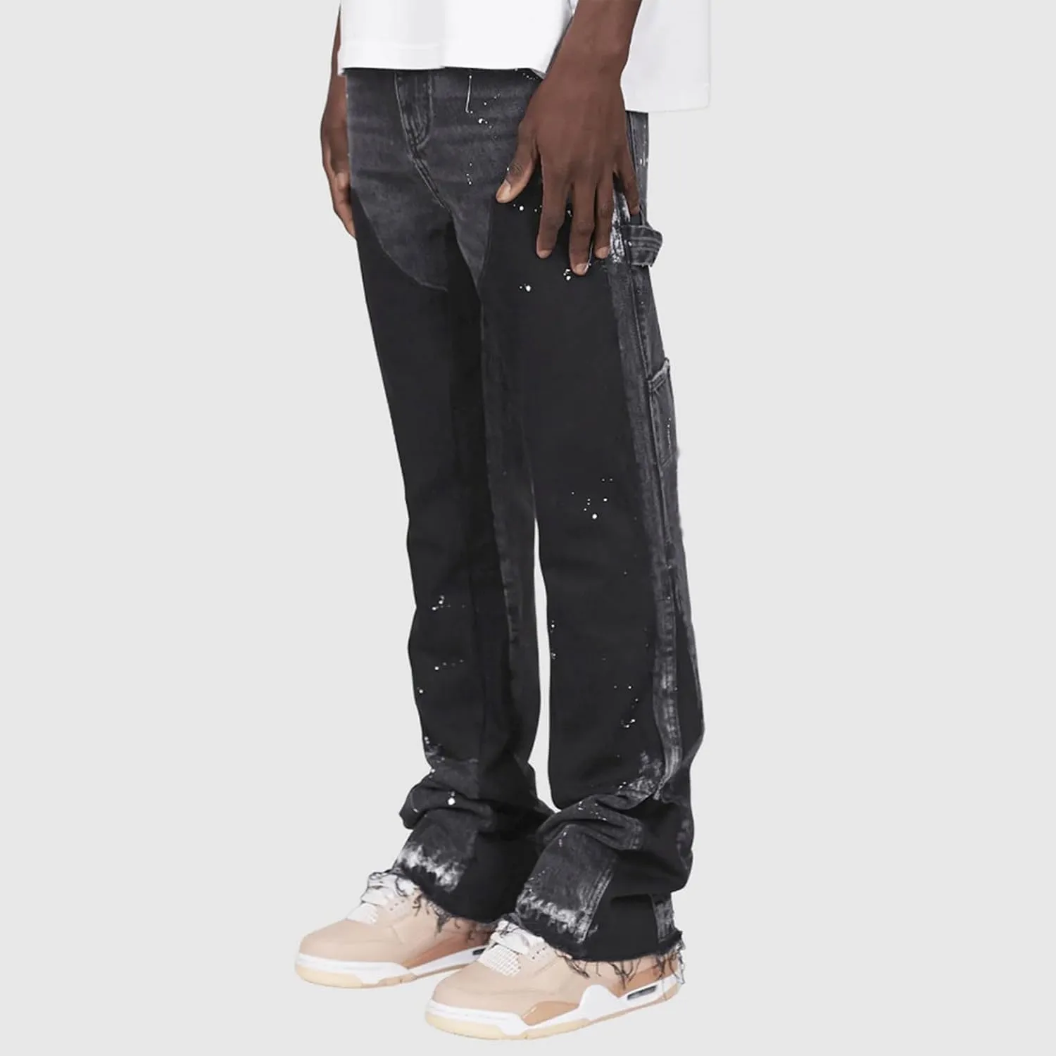 Stacked Jeans Men Baggy Jeans Men Patch Flared Trousers Outfits Bell Bottom Disco Denim Pants Vintage Patch Jeans