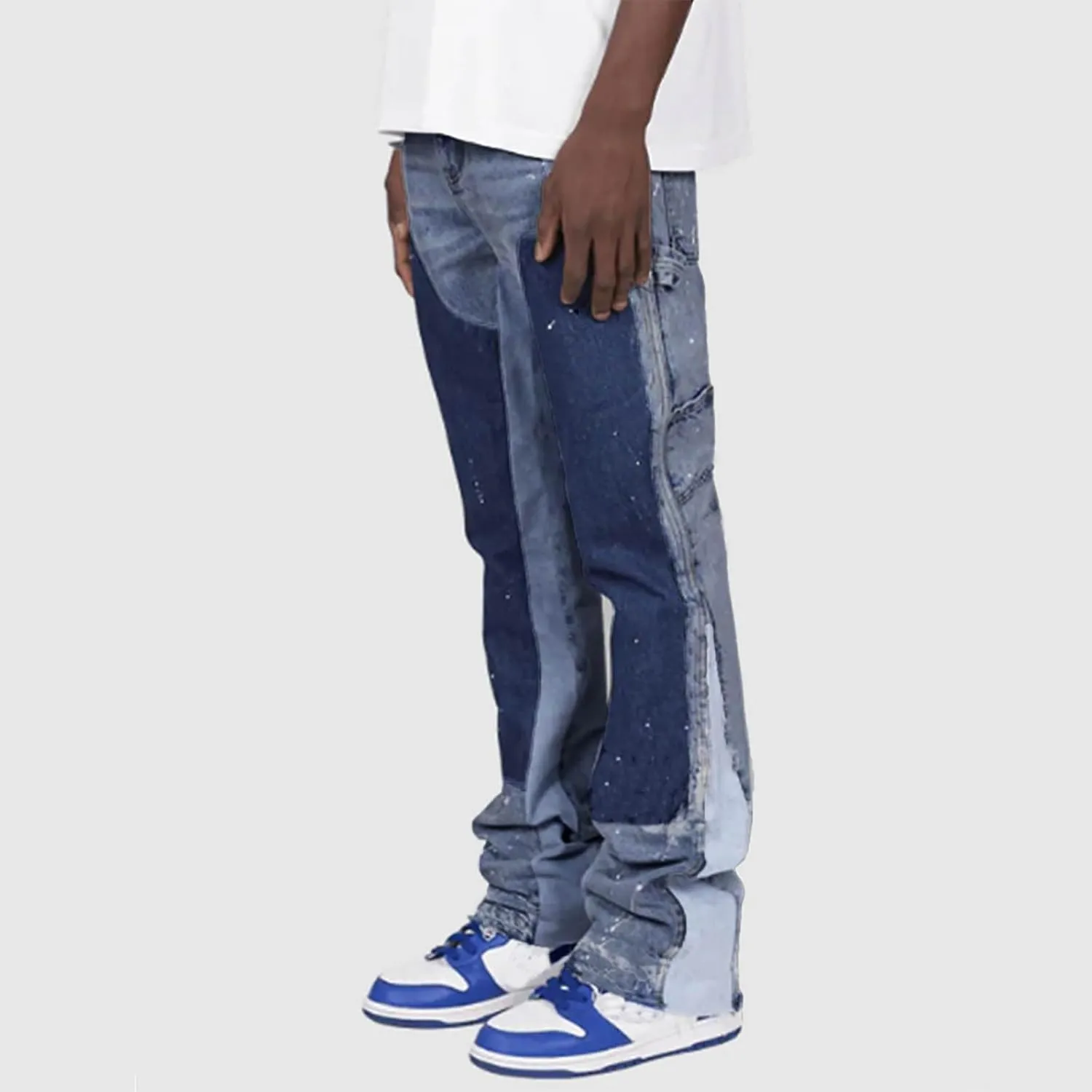 Stacked Jeans Men Baggy Jeans Men Patch Flared Trousers Outfits Bell Bottom Disco Denim Pants Vintage Patch Jeans