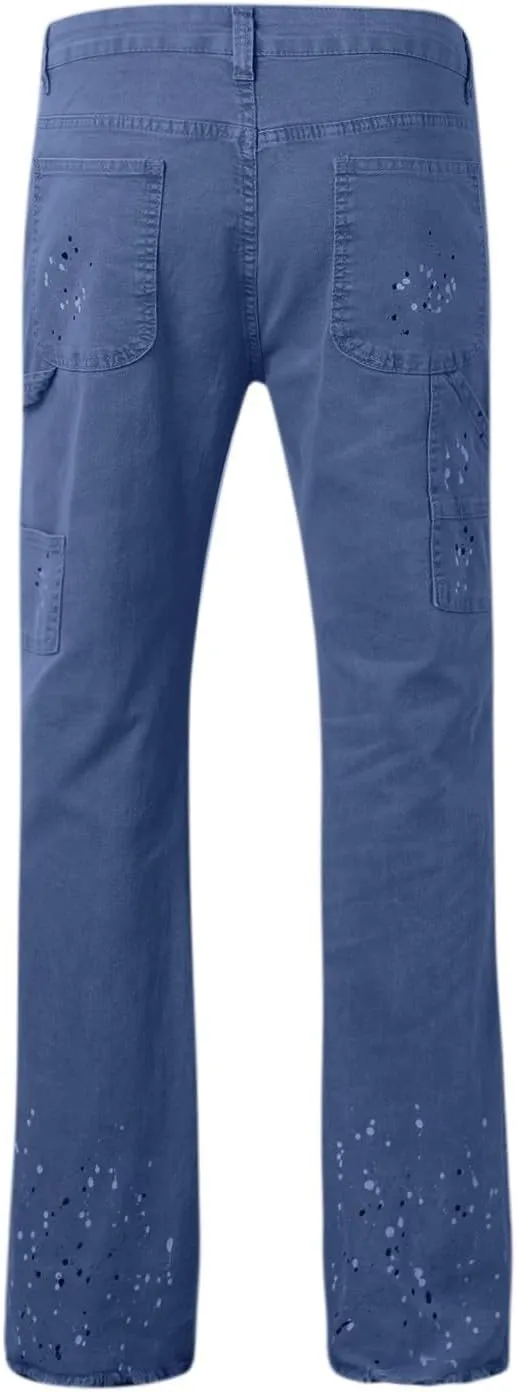 Stacked Jeans Men Baggy Jeans Men Patch Flared Trousers Outfits Bell Bottom Disco Denim Pants Vintage Patch Jeans