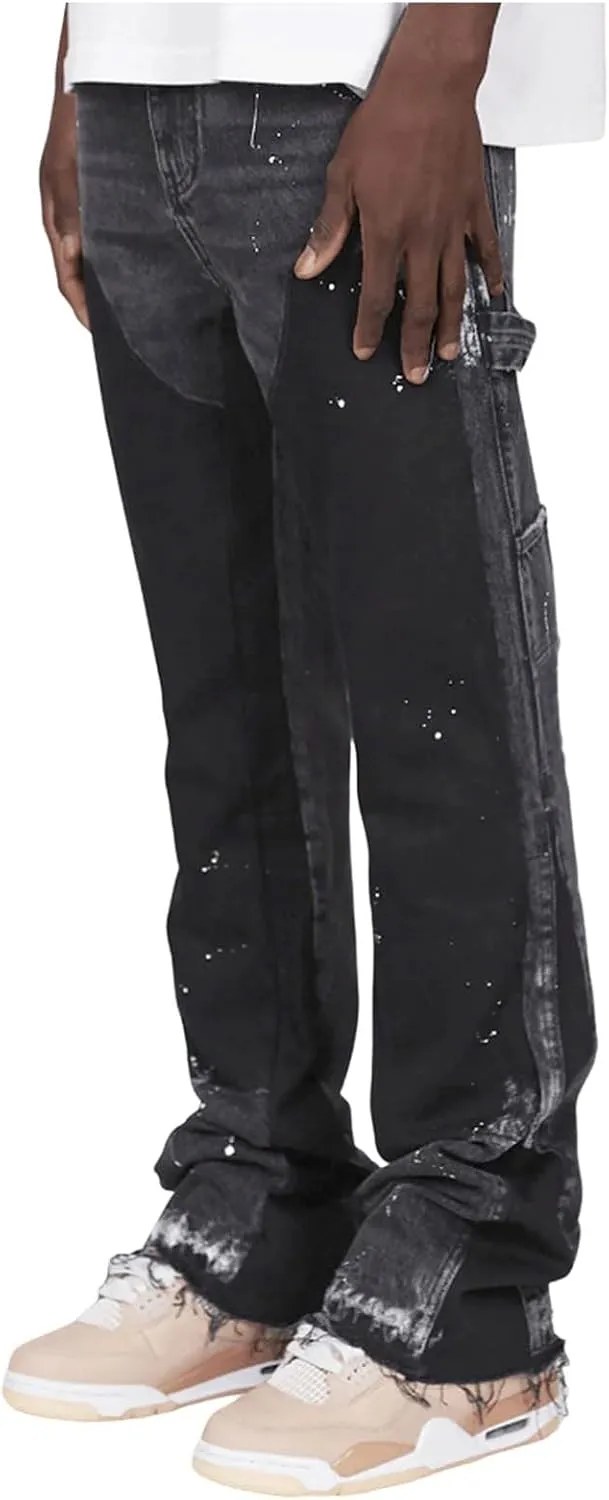 Stacked Jeans Men Baggy Jeans Men Patch Flared Trousers Outfits Bell Bottom Disco Denim Pants Vintage Patch Jeans