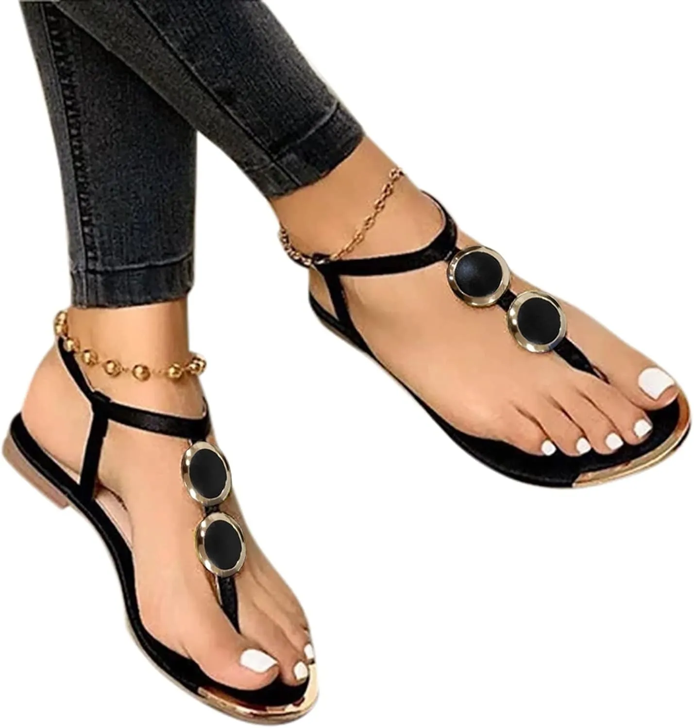 Strap Womens Sandals Toe Shoes Flip Flops Casual Summer Open Womens Low Wedge Sandals