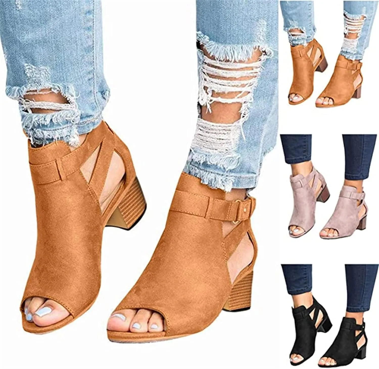Summer Sandals For Women Dressy Comfortable,Women's Open Toe Ankle Strap High Chunky Heel Sandals Cute Strappy Sandals