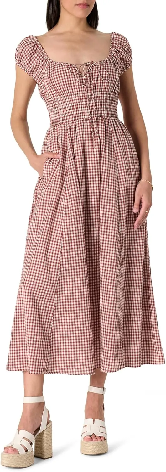 The Drop Women's Melody Cap Sleeve Tie Front Cotton Dress