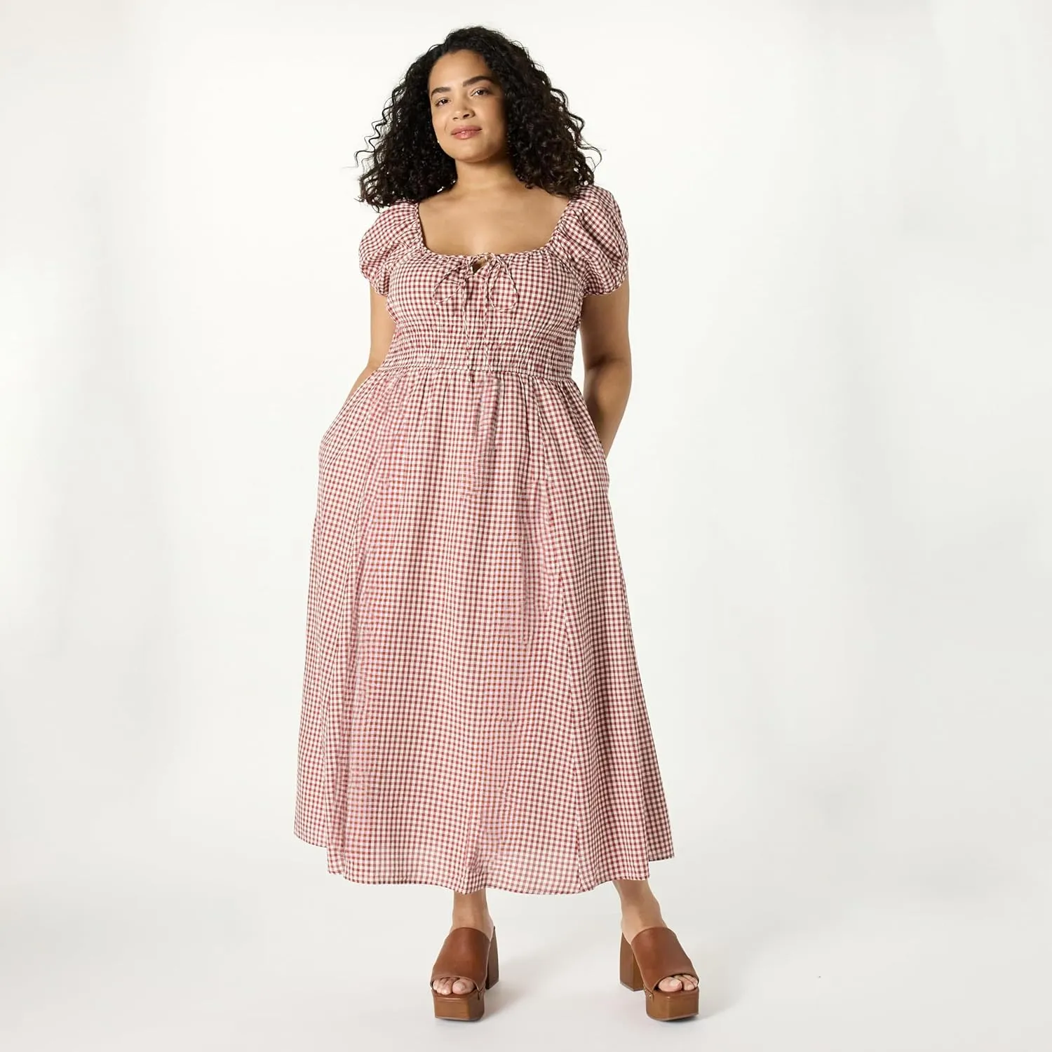 The Drop Women's Melody Cap Sleeve Tie Front Cotton Dress