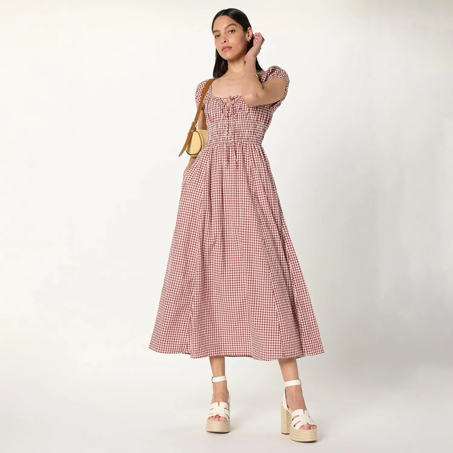The Drop Women's Melody Cap Sleeve Tie Front Cotton Dress