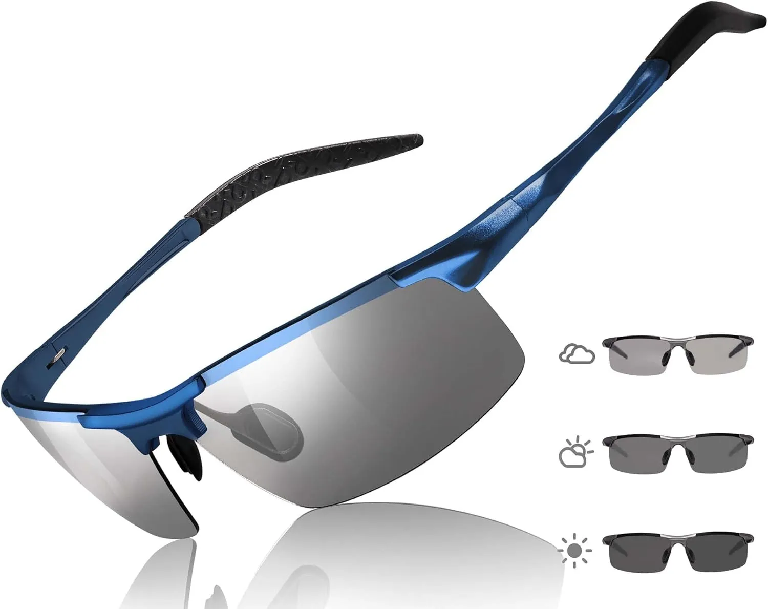 TJUTR Mens Photochromic Sunglasses Day & Night Driving Z87 Sun Glasses Polarized UV400 Protection Safety Glasses