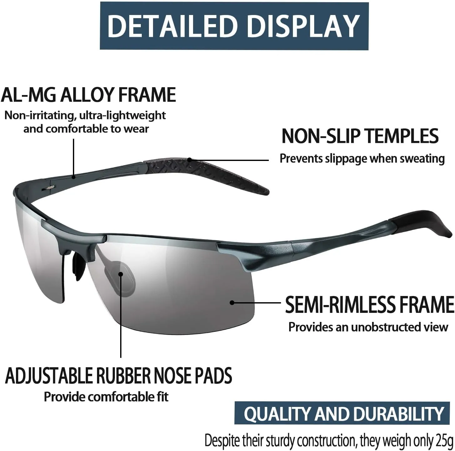 TJUTR Mens Photochromic Sunglasses Day & Night Driving Z87 Sun Glasses Polarized UV400 Protection Safety Glasses