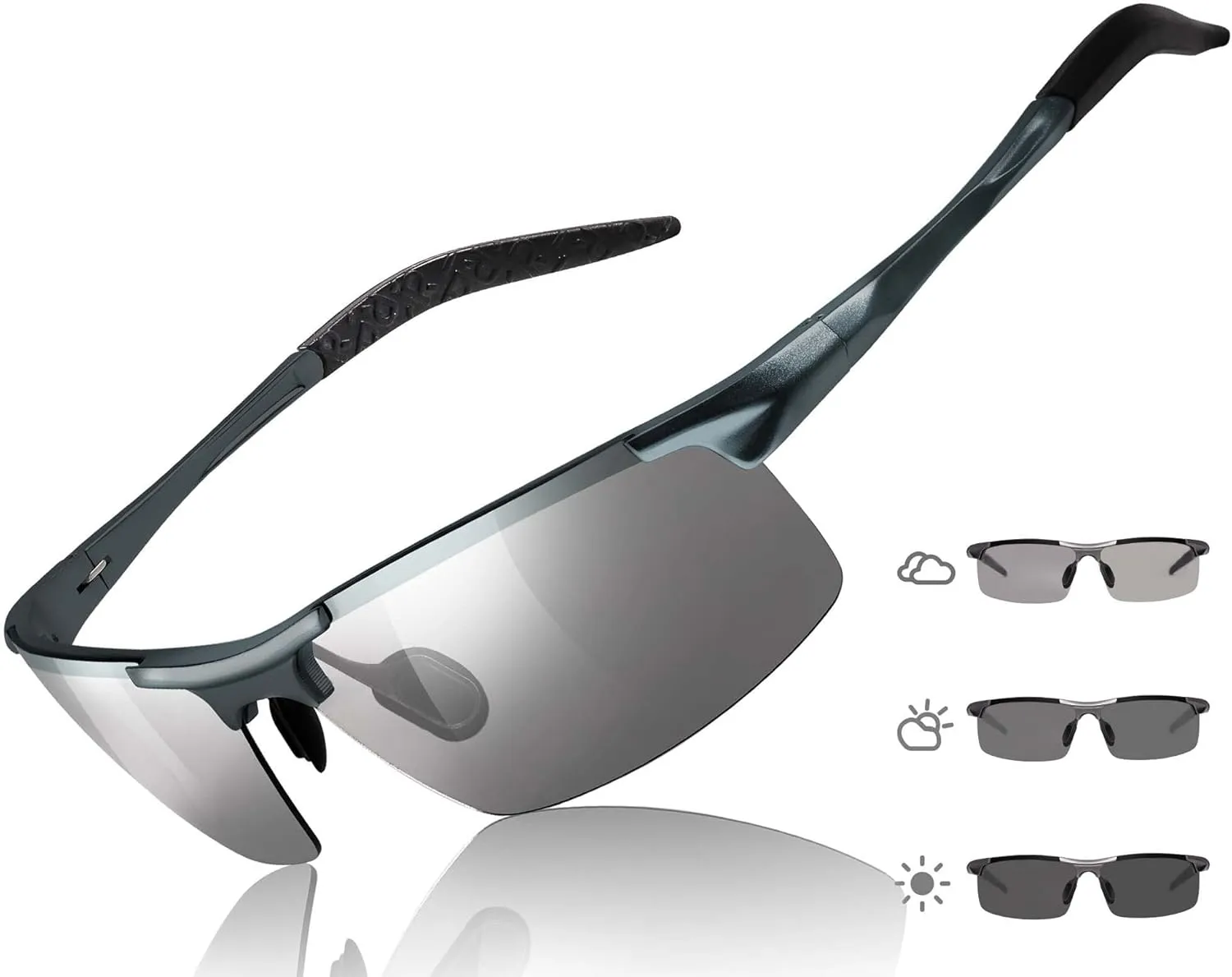 TJUTR Mens Photochromic Sunglasses Day & Night Driving Z87 Sun Glasses Polarized UV400 Protection Safety Glasses