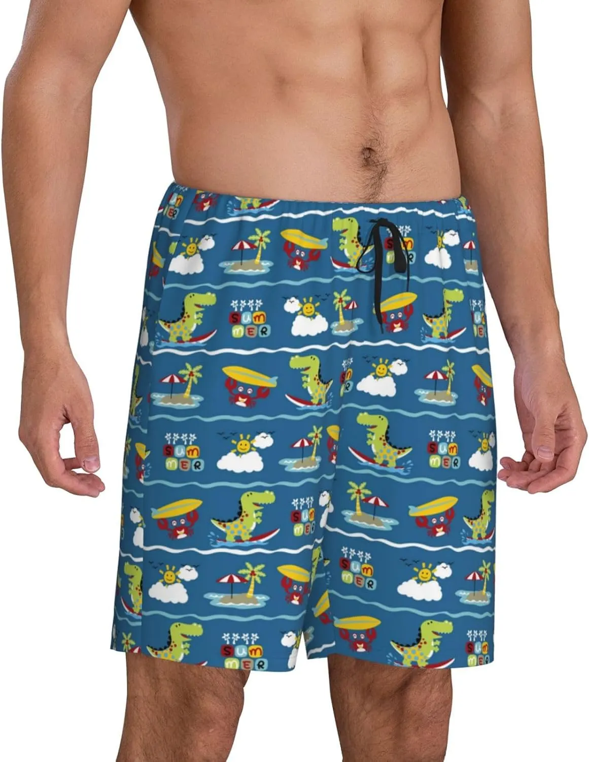 Vosery Mens Pajama Pants - Dinosaur Coconut Crab Comfy Sleep Shorts Mens Pajama Shorts, Mens Lounge Shorts Pj Pants