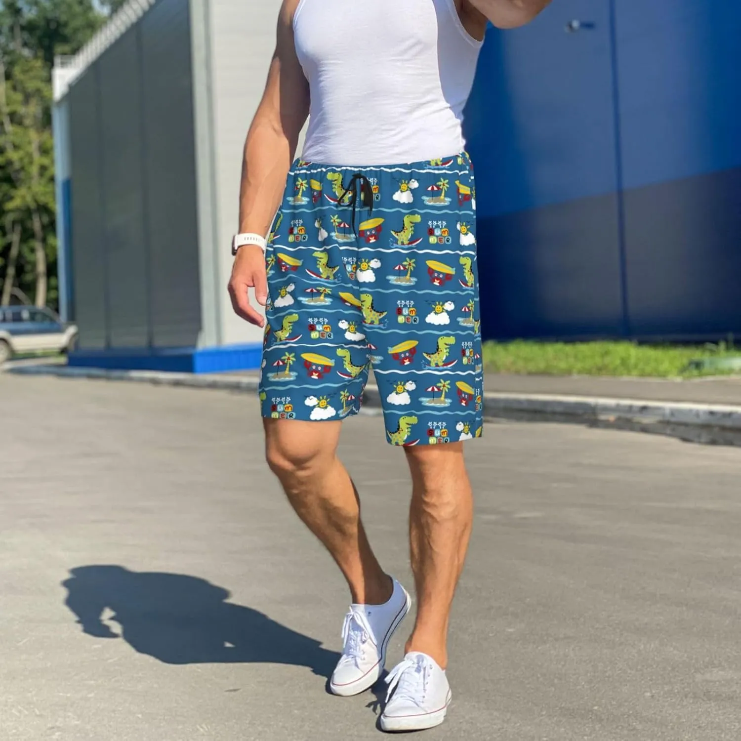 Vosery Mens Pajama Pants - Dinosaur Coconut Crab Comfy Sleep Shorts Mens Pajama Shorts, Mens Lounge Shorts Pj Pants