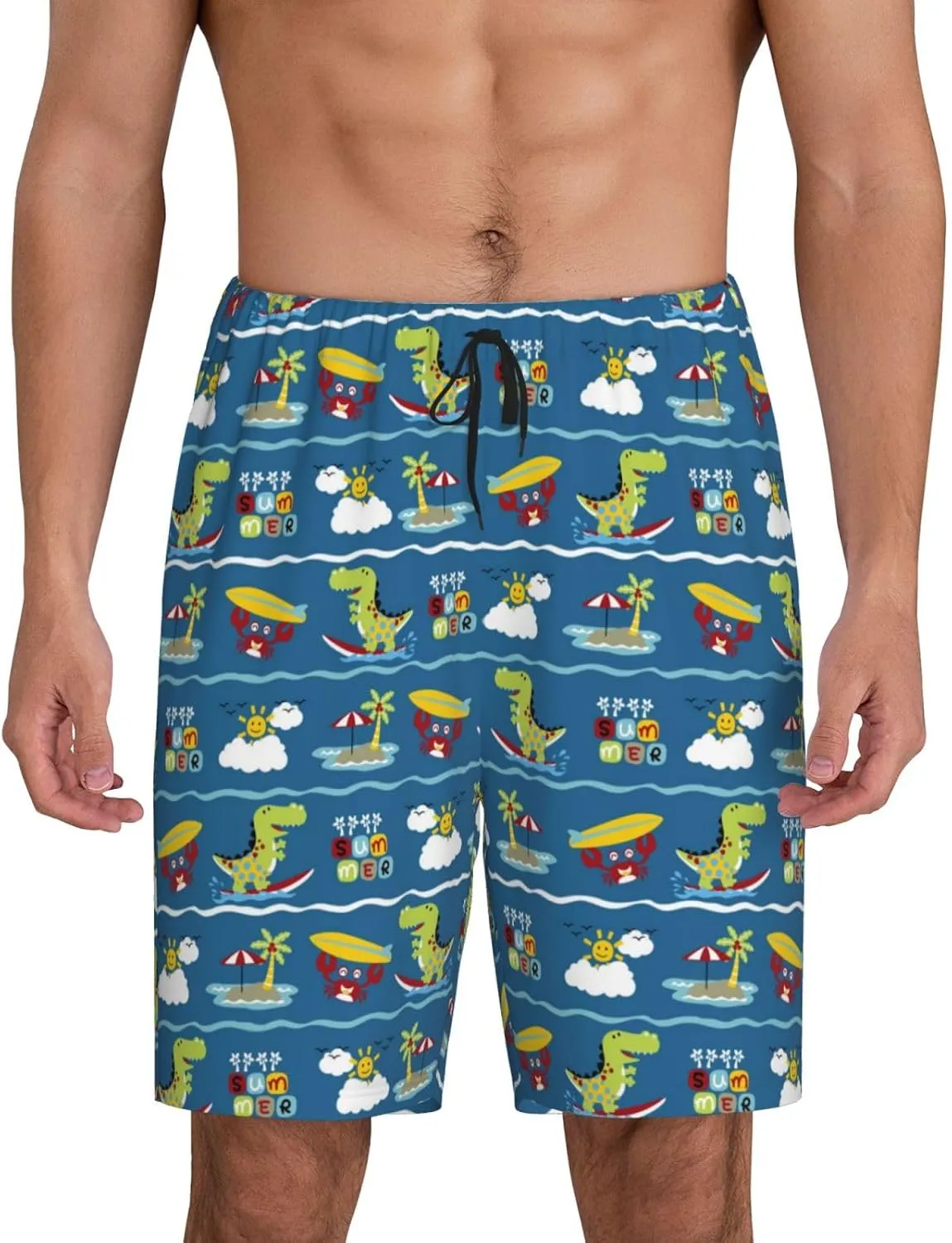 Vosery Mens Pajama Pants - Dinosaur Coconut Crab Comfy Sleep Shorts Mens Pajama Shorts, Mens Lounge Shorts Pj Pants