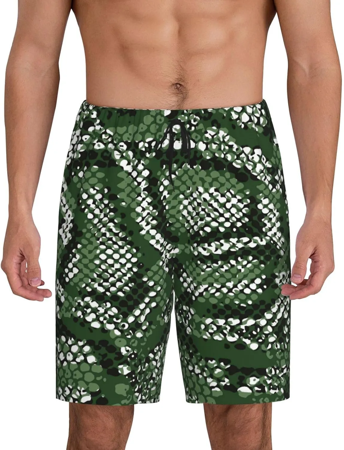 VOSERY mens pajama pants - Green Snakeskin Comfy Sleep Shorts Mens Pajama shorts, mens lounge shorts pj pants