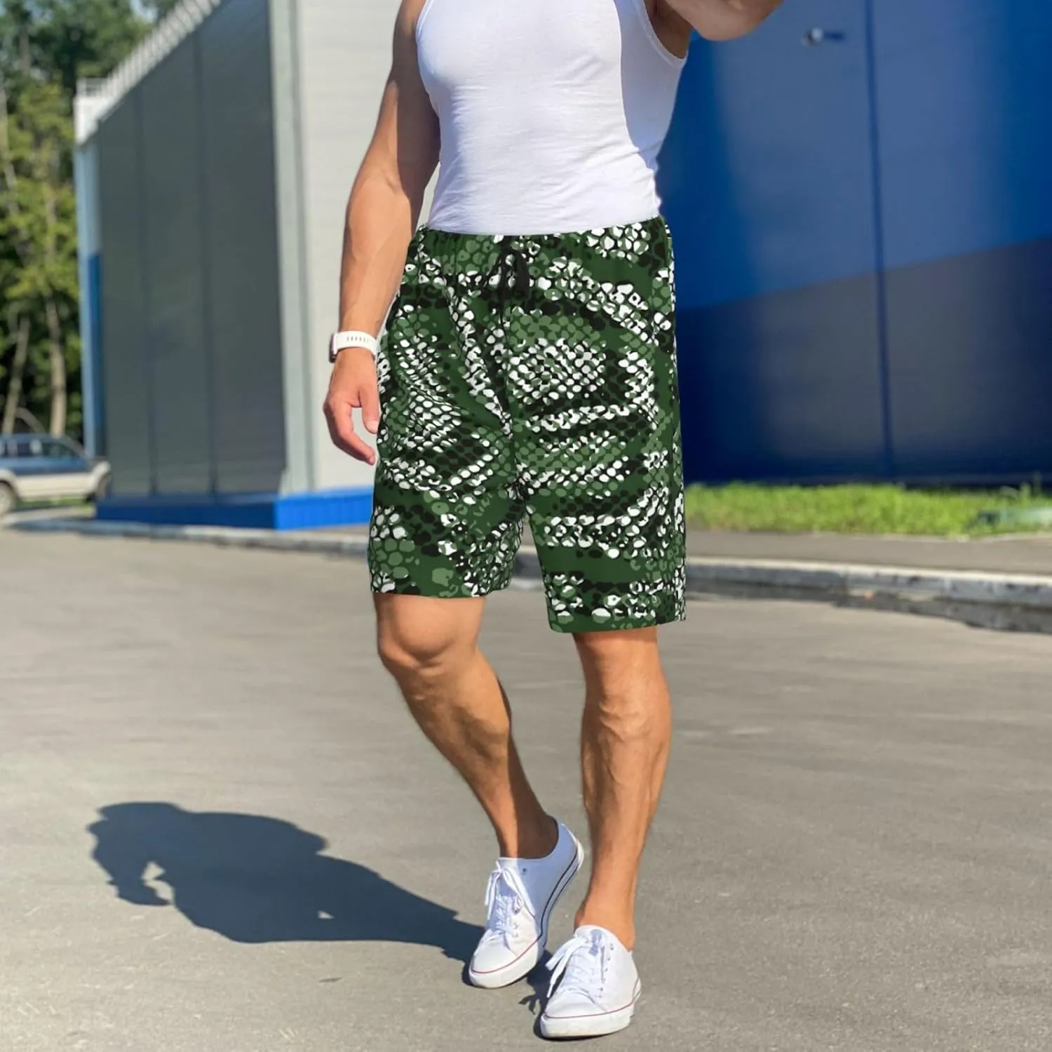 VOSERY mens pajama pants - Green Snakeskin Comfy Sleep Shorts Mens Pajama shorts, mens lounge shorts pj pants