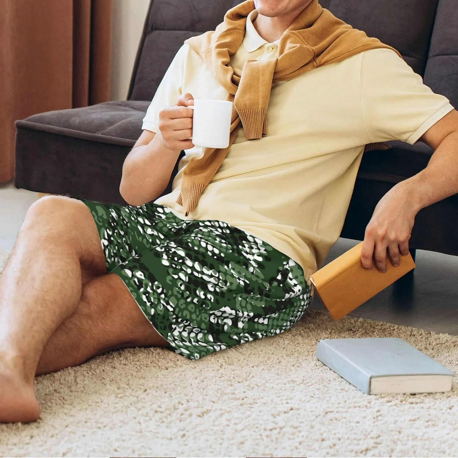 VOSERY mens pajama pants - Green Snakeskin Comfy Sleep Shorts Mens Pajama shorts, mens lounge shorts pj pants