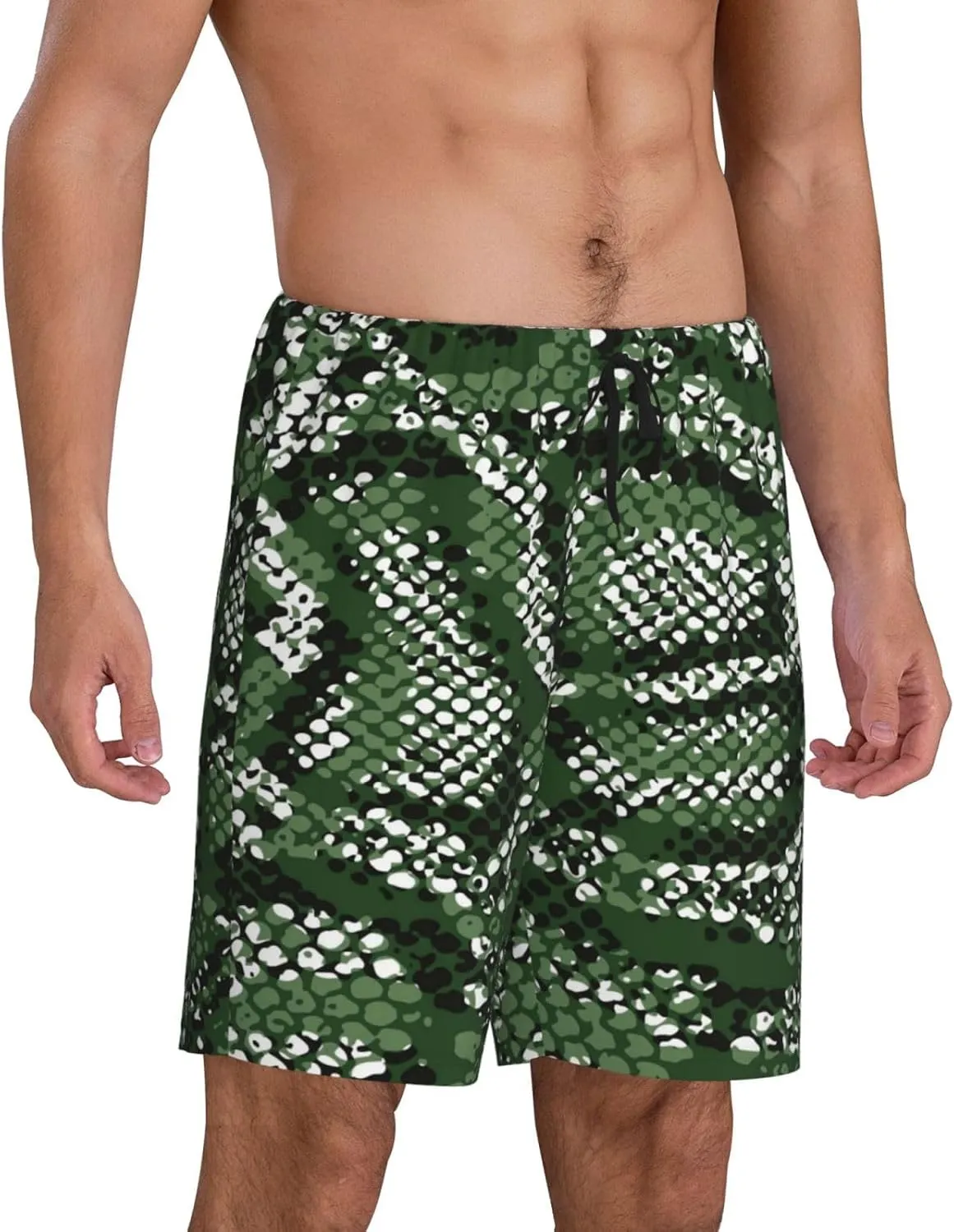 VOSERY mens pajama pants - Green Snakeskin Comfy Sleep Shorts Mens Pajama shorts, mens lounge shorts pj pants