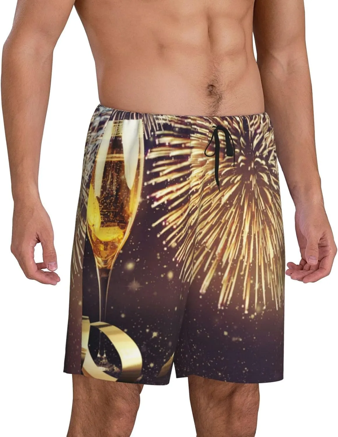 VOSERY mens pajama pants - Happy New Year Comfy Sleep Shorts Mens Pajama shorts, mens lounge shorts pj pants