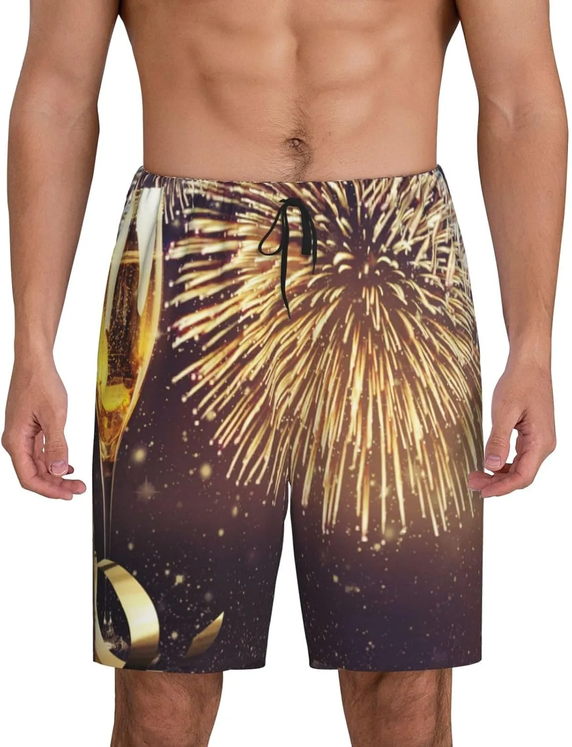 VOSERY mens pajama pants - Happy New Year Comfy Sleep Shorts Mens Pajama shorts, mens lounge shorts pj pants