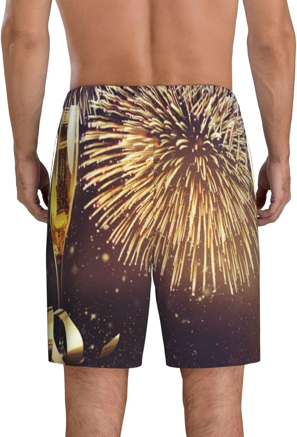VOSERY mens pajama pants - Happy New Year Comfy Sleep Shorts Mens Pajama shorts, mens lounge shorts pj pants