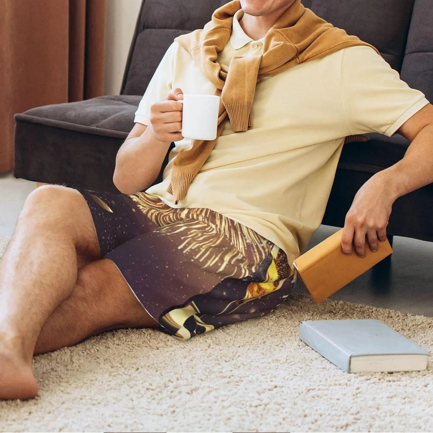 VOSERY mens pajama pants - Happy New Year Comfy Sleep Shorts Mens Pajama shorts, mens lounge shorts pj pants