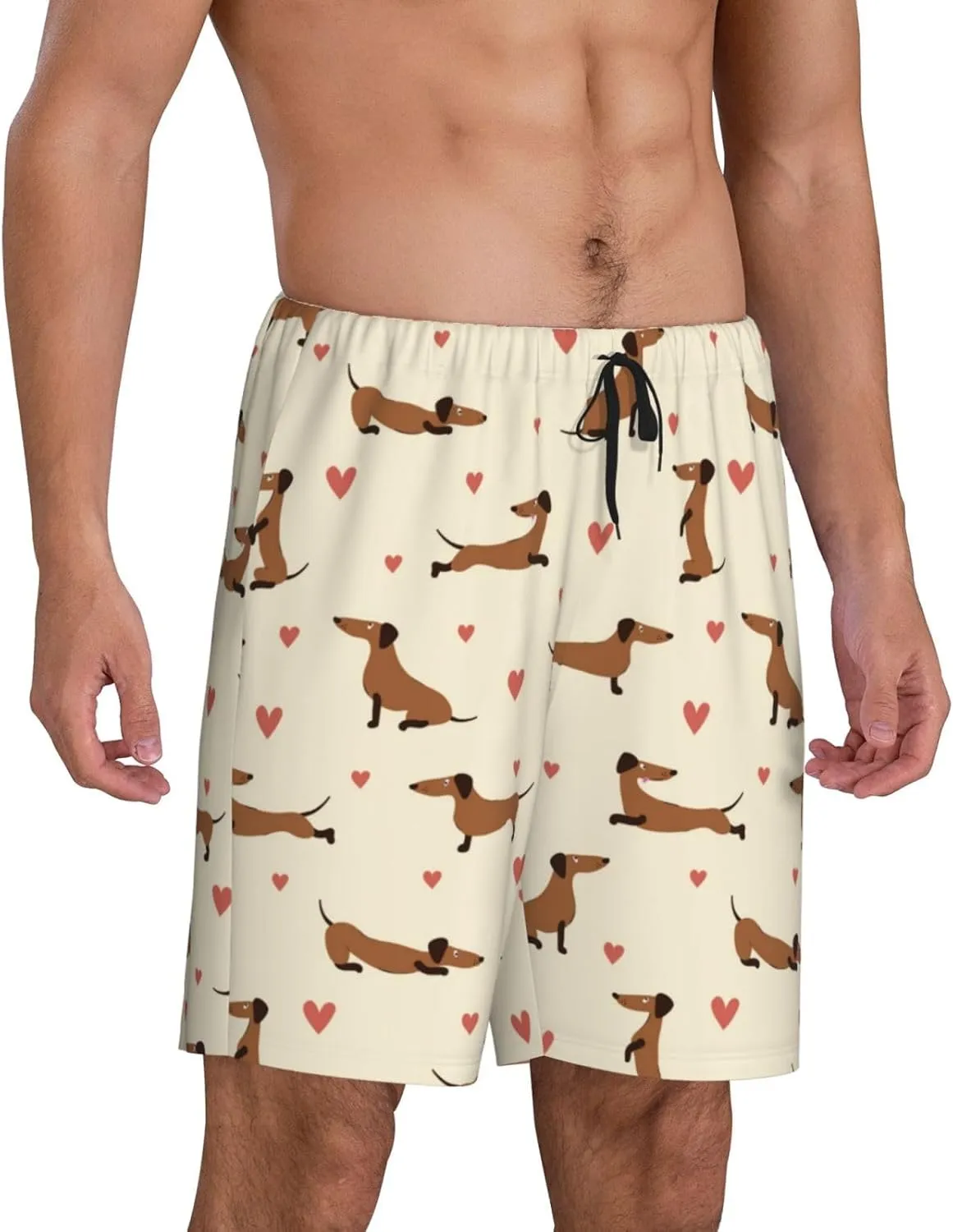 Vosery Mens Pajama Pants - Heart Dachshund Comfy Sleep Shorts Mens Pajama Shorts, Mens Lounge Shorts Pj Pants