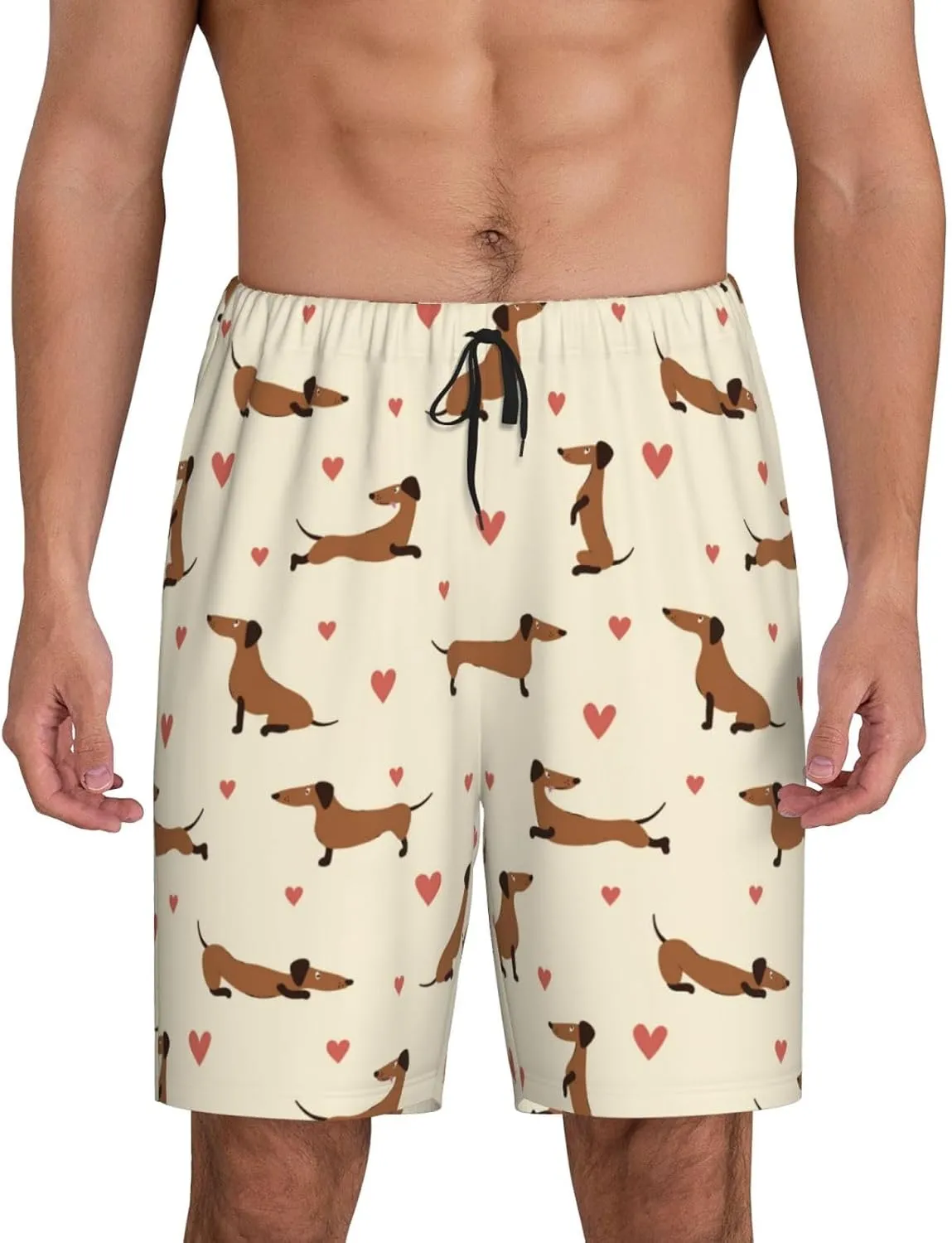Vosery Mens Pajama Pants - Heart Dachshund Comfy Sleep Shorts Mens Pajama Shorts, Mens Lounge Shorts Pj Pants