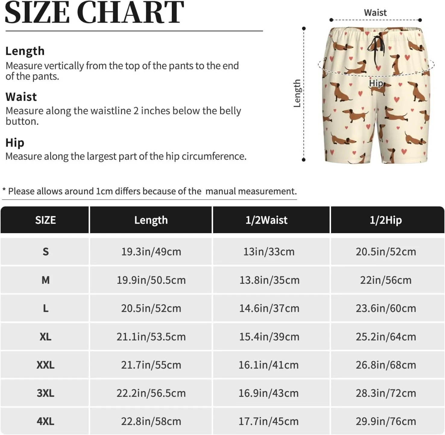Vosery Mens Pajama Pants - Heart Dachshund Comfy Sleep Shorts Mens Pajama Shorts, Mens Lounge Shorts Pj Pants