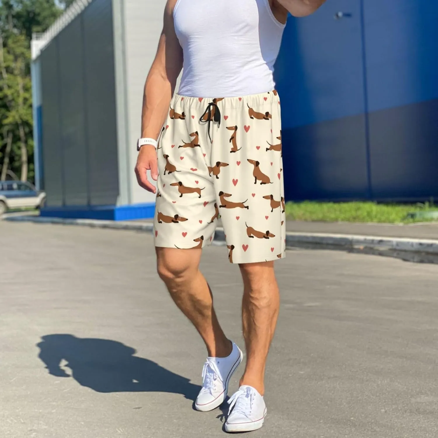 Vosery Mens Pajama Pants - Heart Dachshund Comfy Sleep Shorts Mens Pajama Shorts, Mens Lounge Shorts Pj Pants