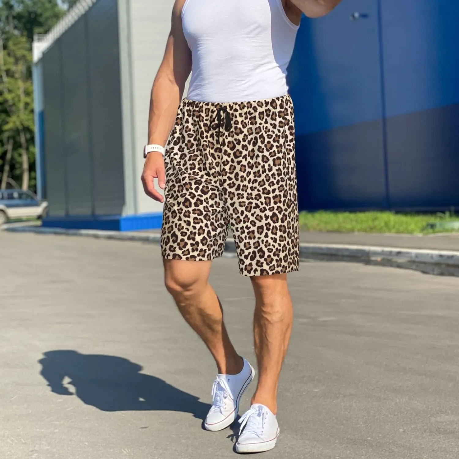 VOSERY mens pajama pants - Leopard Print-2 Comfy Sleep Shorts Mens Pajama shorts, mens lounge shorts pj pants