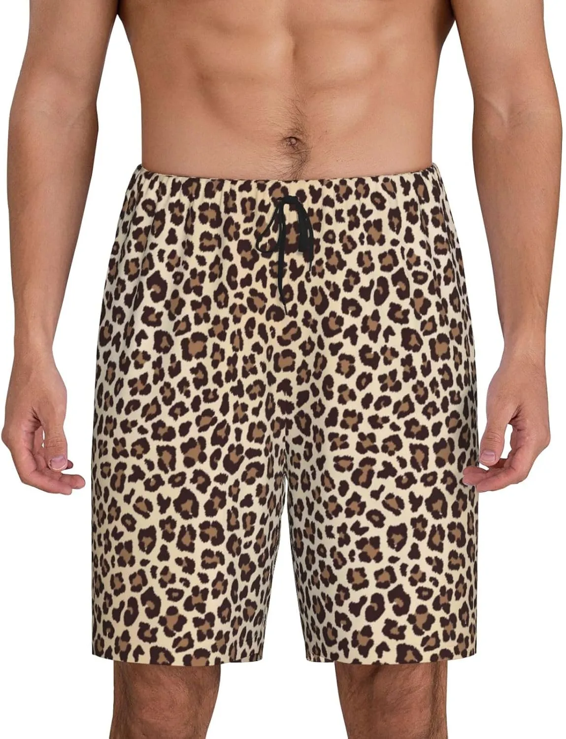 VOSERY mens pajama pants - Leopard Print-2 Comfy Sleep Shorts Mens Pajama shorts, mens lounge shorts pj pants
