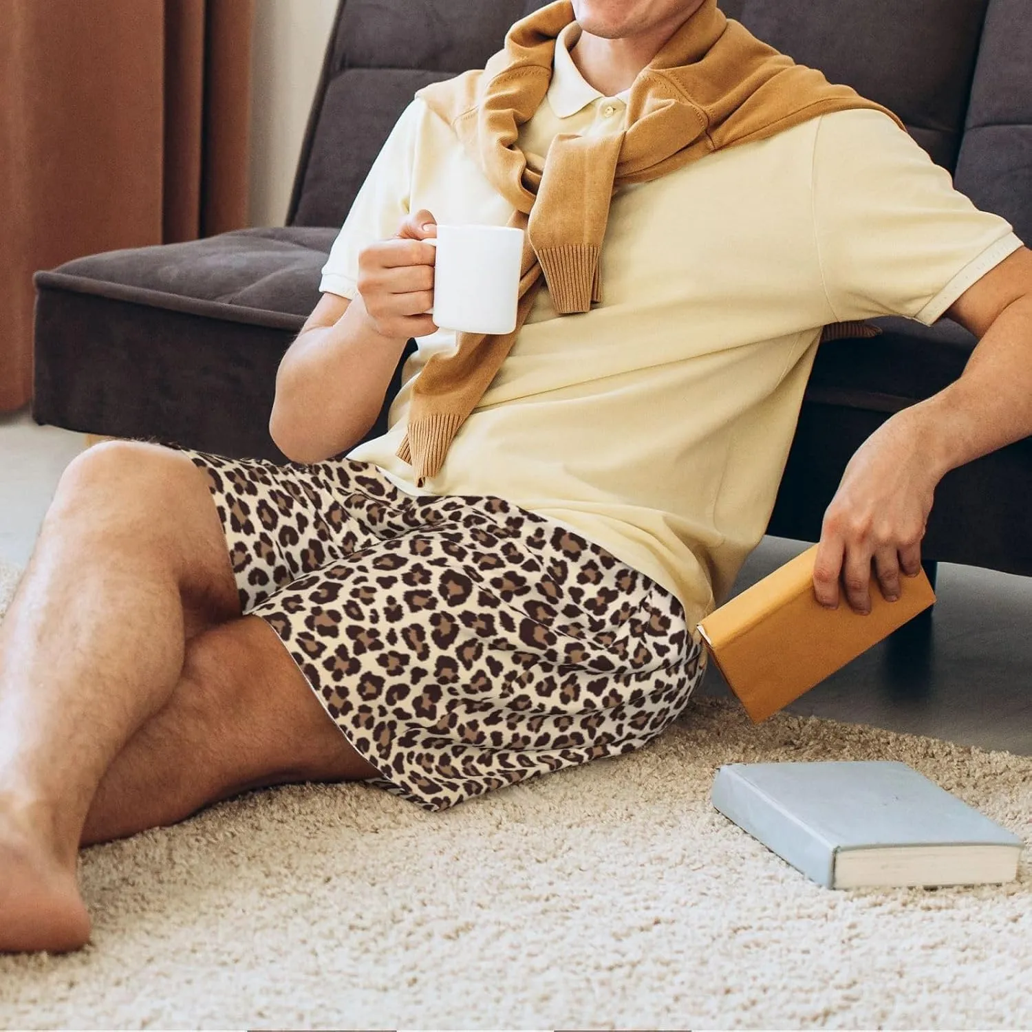 VOSERY mens pajama pants - Leopard Print-2 Comfy Sleep Shorts Mens Pajama shorts, mens lounge shorts pj pants