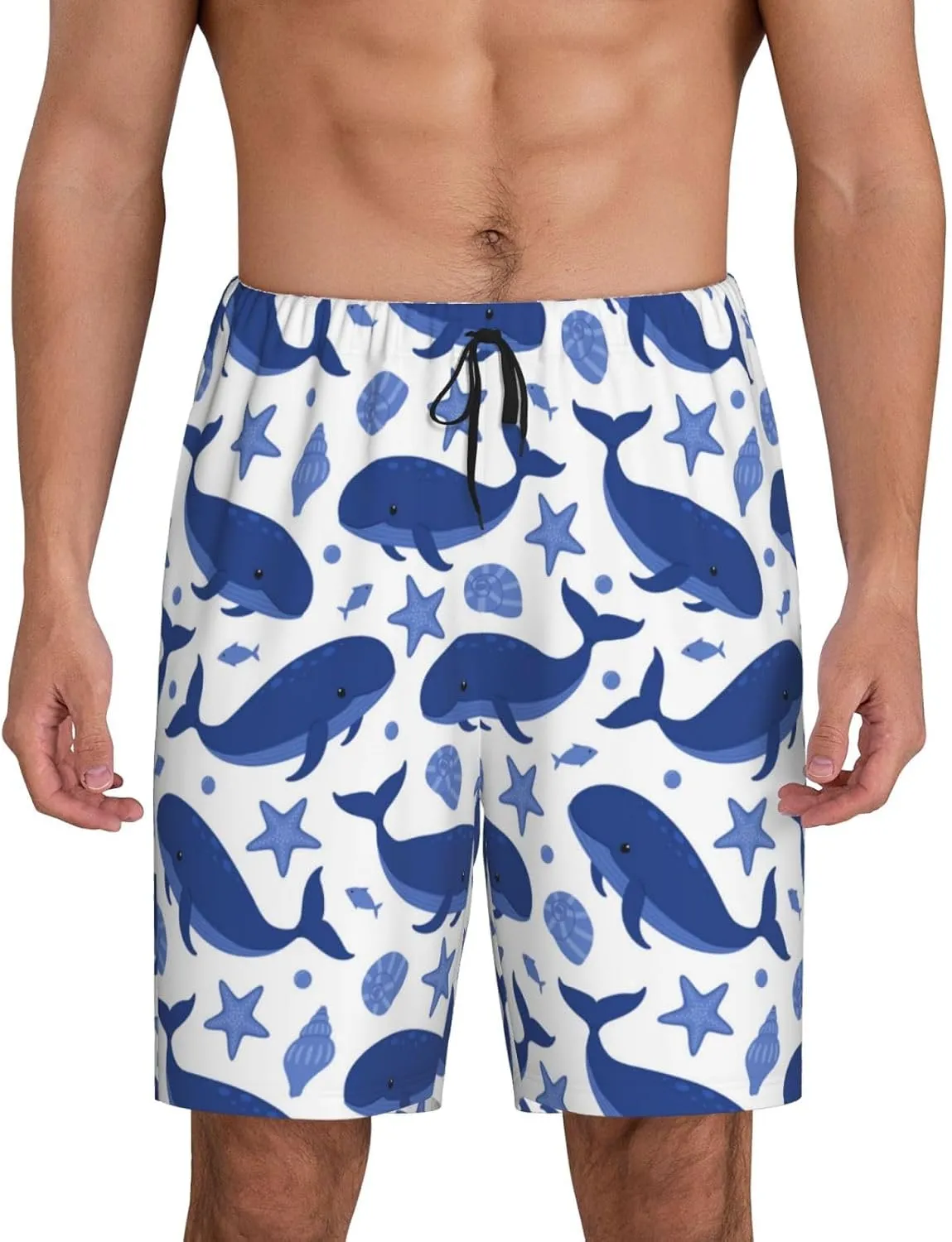 Vosery Mens Pajama Pants - Whale No.20056 Comfy Sleep Shorts Mens Pajama Shorts, Mens Lounge Shorts Pj Pants